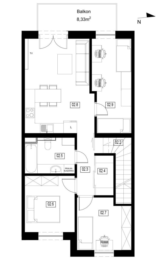 Rzut mieszkań 4 pokoje z dużym balkonem